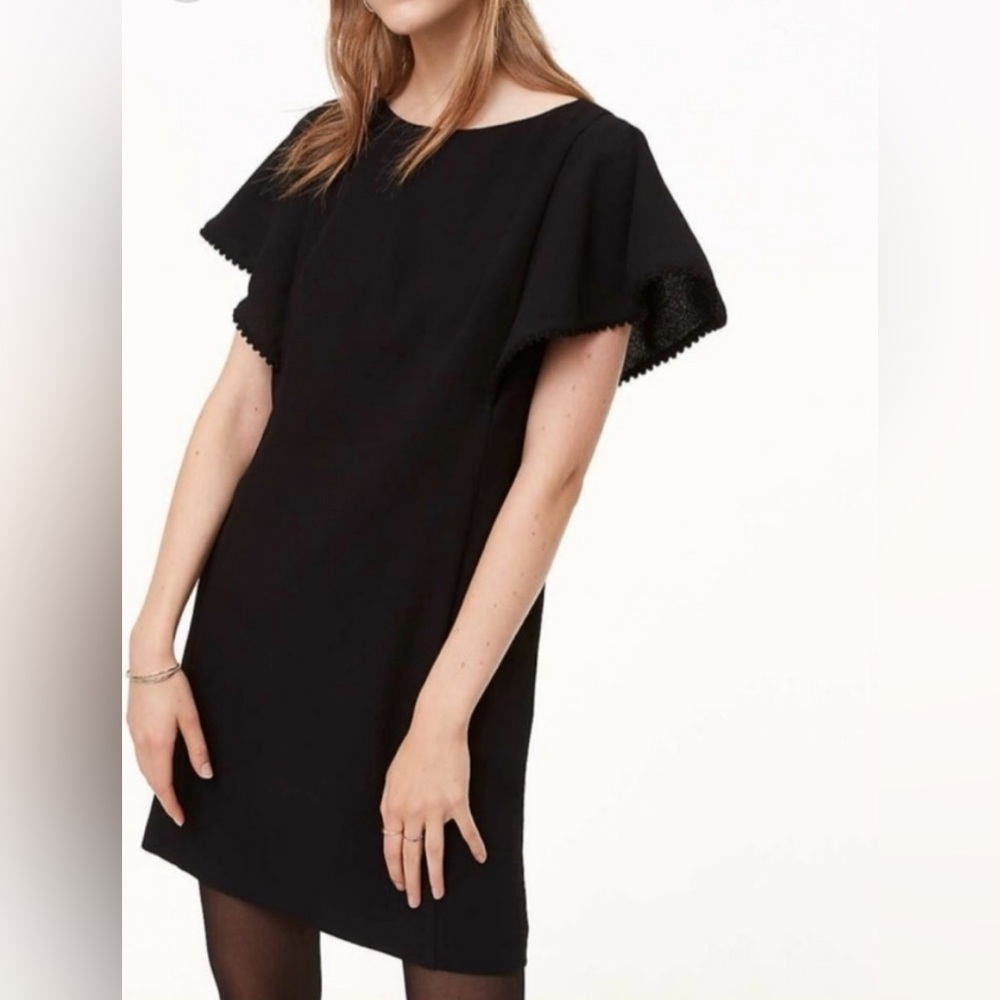 LOFT Black Pom-Pom Flutter Sleeve Sheath Dress Size 0
